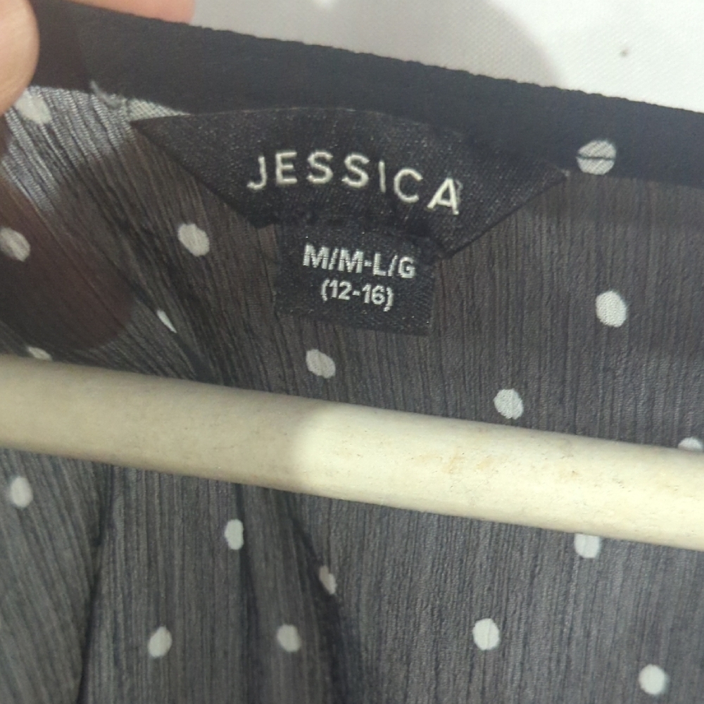 Jessica Black Sheer Dress with White Dots - Picture 2 of 5